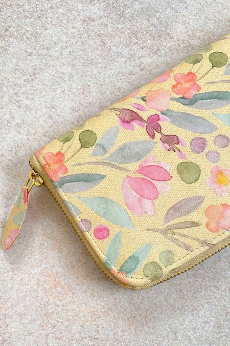 Shop_Amyra_Yellow Cynthia Floral Print Wallet _Online_at_Aza_Fashions
