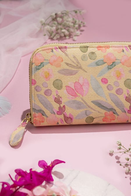 Amyra_Yellow Cynthia Floral Print Wallet _at_Aza_Fashions