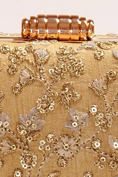 Buy Amyra Gold Embroidery, Sequins Elan Zari Clutch Online at Aza Fashions Buy_Amyra_Gold Embroidery, Sequins Elan Zari Clutch _Online_at_Aza_Fashions