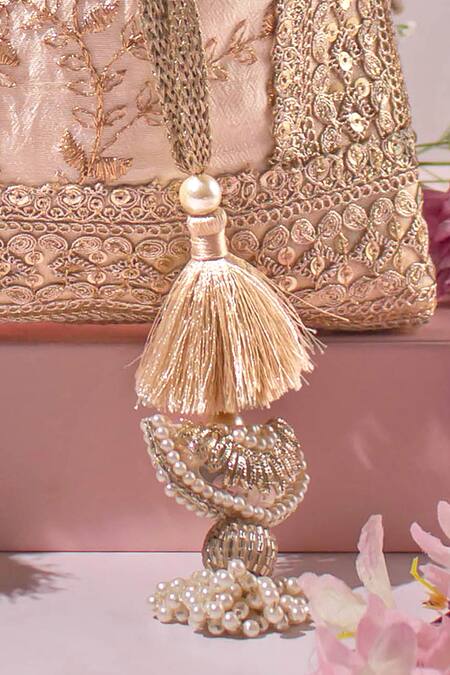 Amyra_Cream Embroidery Inaya Blossom Potli_Online_at_Aza_Fashions