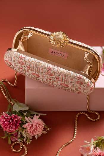 AMYRA Off White Embroidery Mogra Floral Capsule Clutch Online at Aza Fashions AMYRA_Off White Embroidery Mogra Floral Capsule Clutch _Online_at_Aza_Fashions