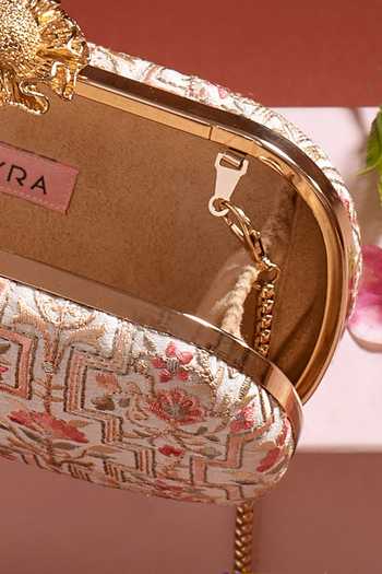 AMYRA Off White Embroidery Mogra Floral Capsule Clutch at Aza Fashions AMYRA_Off White Embroidery Mogra Floral Capsule Clutch _at_Aza_Fashions