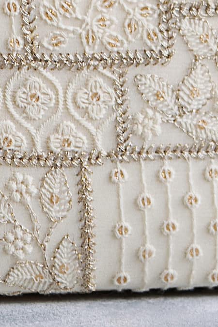 Amyra_White Sequins, Zari Mosaic Luxe Embroidered Clutch_Online_at_Aza_Fashions