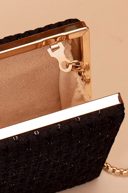 Amyra_Black Sequins, Embroidery Noir Clutch _Online_at_Aza_Fashions