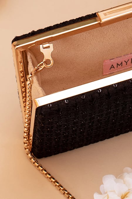 Buy_Amyra_Black Sequins, Embroidery Noir Clutch _Online_at_Aza_Fashions
