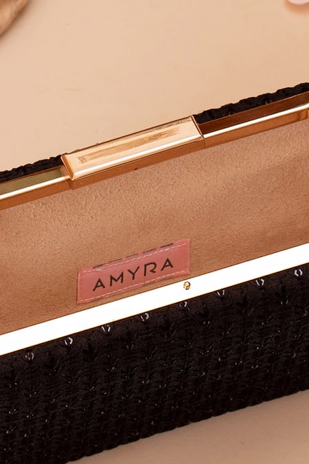 Shop_Amyra_Black Sequins, Embroidery Noir Clutch _Online_at_Aza_Fashions