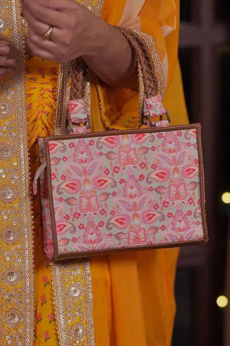 Shop Amyra Multi Color Embroidery Wild Bloom Hand Bag Shop_Amyra_Multi Color Embroidery Wild Bloom Hand Bag