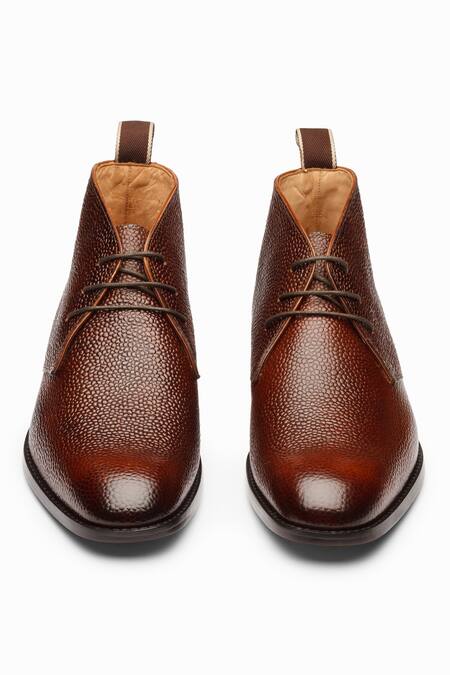 3dm Lifestyle_Brown Textured Leather Chukka Boots _at_Aza_Fashions