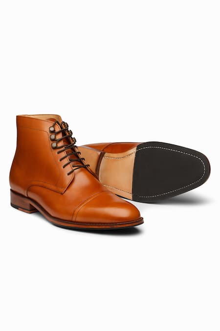Shop_3dm Lifestyle_Brown Tan Leather Toe Cap Derby Boots _at_Aza_Fashions