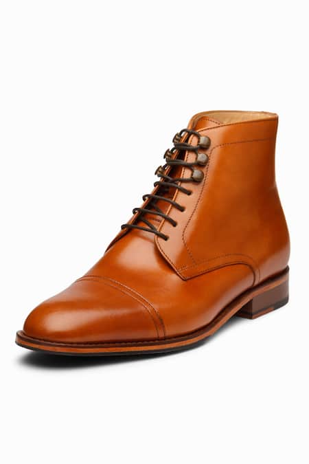 3dm Lifestyle_Brown Tan Leather Toe Cap Derby Boots _Online_at_Aza_Fashions