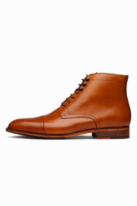 Buy_3dm Lifestyle_Brown Tan Leather Toe Cap Derby Boots _Online_at_Aza_Fashions