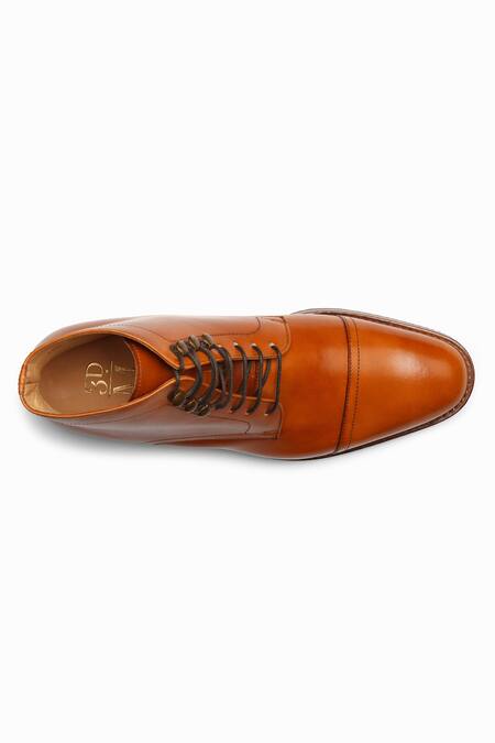 3dm Lifestyle_Brown Tan Leather Toe Cap Derby Boots _at_Aza_Fashions