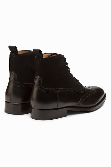 Buy Black Suede And Leather Balmoral Boots For Men by 3DM