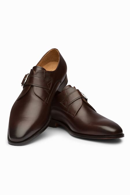 Shop_3dm Lifestyle_Brown Leather Single Monk Strap Shoes _at_Aza_Fashions