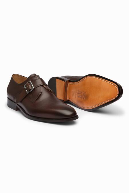Shop_3dm Lifestyle_Brown Leather Single Monk Strap Shoes _Online_at_Aza_Fashions