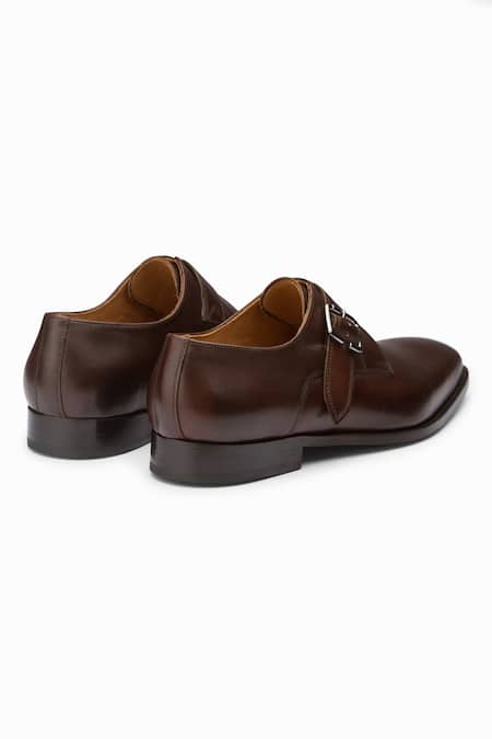 3dm Lifestyle_Brown Leather Single Monk Strap Shoes _at_Aza_Fashions