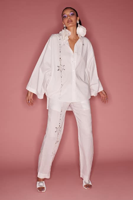 ASOS DESIGN Tall satin long sleeve shirt  trouser pyjama set in pink  ASOS