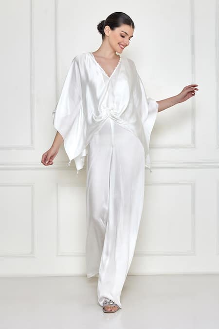 DILNAZ Cotton Satin Kaftan With Jumpsuit 