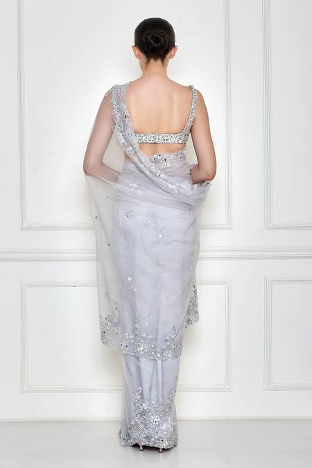 Shop Dilnaz Grey Embroidered Mirror Saree at Aza Fashions Shop_Dilnaz_Grey Embroidered Mirror Saree _at_Aza_Fashions