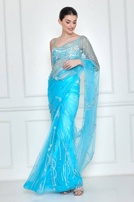 Buy_Dilnaz_Blue Embroidered Diamante Saree _Online_at_Aza_Fashions