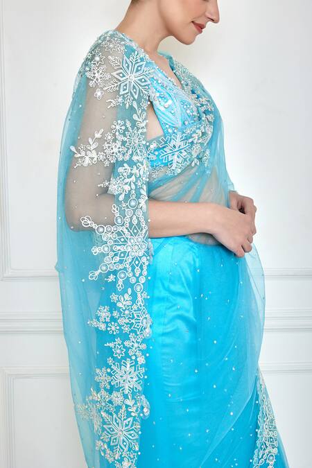 Buy_Dilnaz_Blue Net, Polyester Sequins, Embroidery Saree_Online_at_Aza_Fashions