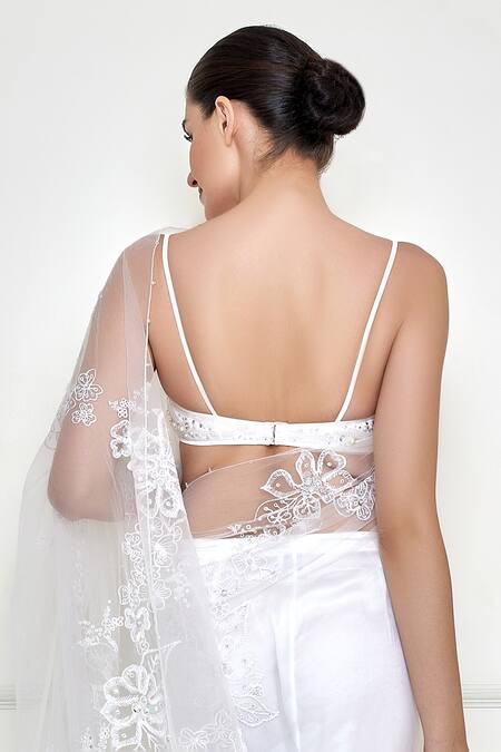 Shop Dilnaz White Polyester Satin Embroidered Thread Sweetheart Sequin Embellished Bustier at Aza Fashions Shop_Dilnaz_White Polyester Satin Embroidered Thread Sweetheart Sequin Embellished Bustier_at_Aza_Fashions