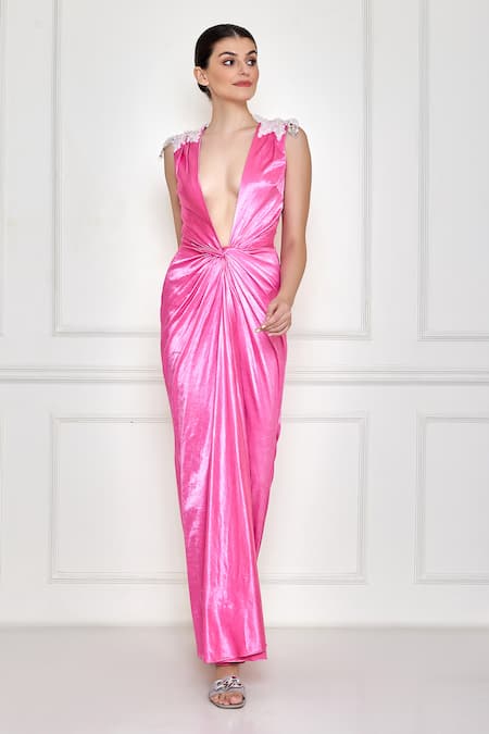 DILNAZ Plunge Ruched Gown 