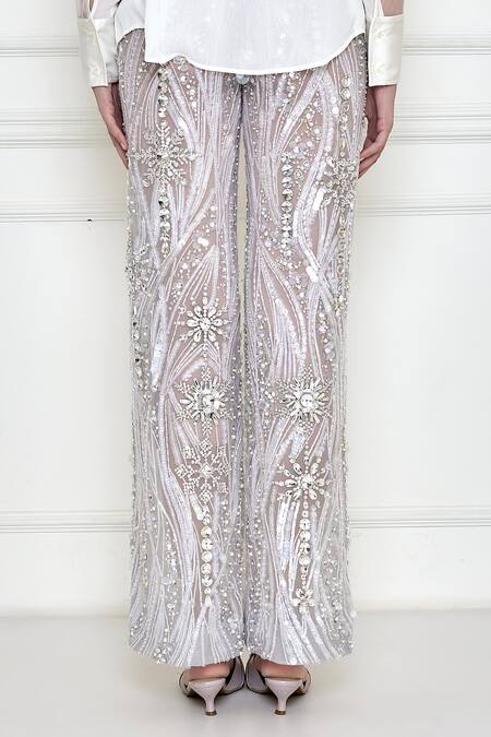 Dilnaz Grey Net Embellished Jewel Sheer Pant Online at Aza Fashions Dilnaz_Grey Net Embellished Jewel Sheer Pant _Online_at_Aza_Fashions