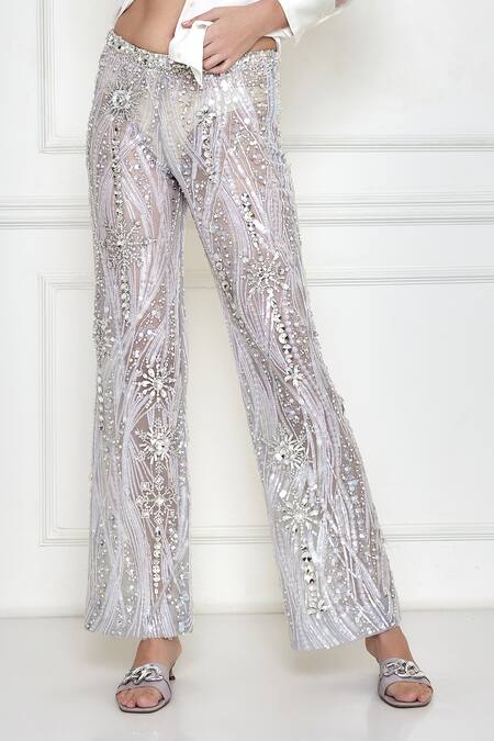 Shop Dilnaz Grey Net Embellished Jewel Sheer Pant Online at Aza Fashions Shop_Dilnaz_Grey Net Embellished Jewel Sheer Pant _Online_at_Aza_Fashions