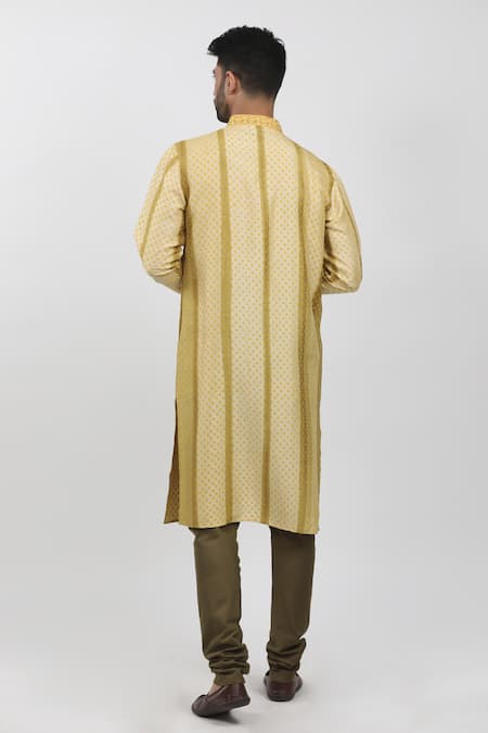 Krishna Mehta Beige Tussar Zari Tie-dyed Block Print Kurta Set Online at Aza Fashions Krishna Mehta_Beige Tussar Zari Tie-dyed Block Print Kurta Set _Online_at_Aza_Fashions