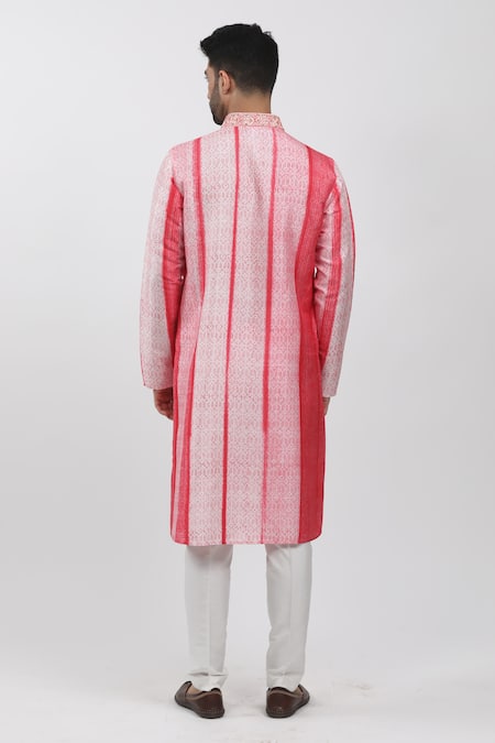 Krishna Mehta Red Tussar Embroidery Tie-dyed And Printed Kurta Set Online at Aza Fashions Krishna Mehta_Red Tussar Embroidery Tie-dyed And Printed Kurta Set _Online_at_Aza_Fashions