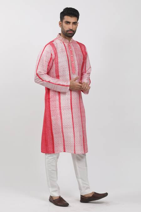 Buy Krishna Mehta Red Tussar Embroidery Tie-dyed And Printed Kurta Set Online at Aza Fashions Buy_Krishna Mehta_Red Tussar Embroidery Tie-dyed And Printed Kurta Set _Online_at_Aza_Fashions