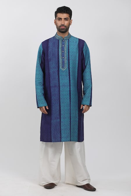 Krishna Mehta Checkered Hand Block Print Kurta Set 