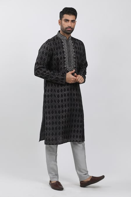 Krishna Mehta Black Tussar Beads Bandhani Hand Block Print Kurta Set Online at Aza Fashions Krishna Mehta_Black Tussar Beads Bandhani Hand Block Print Kurta Set _Online_at_Aza_Fashions