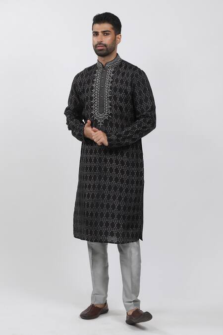 Buy Krishna Mehta Black Tussar Beads Bandhani Hand Block Print Kurta Set Online at Aza Fashions Buy_Krishna Mehta_Black Tussar Beads Bandhani Hand Block Print Kurta Set _Online_at_Aza_Fashions