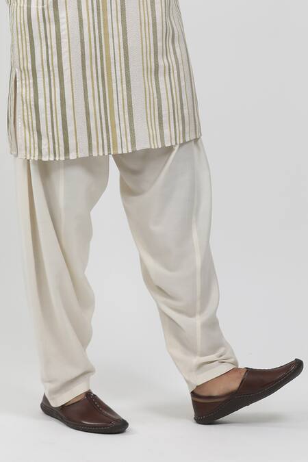 Shop Krishna Mehta Off White Cotton, Viscose Embroidery Stripe Pattern Kurta Set Online at Aza Fashions Shop_Krishna Mehta_Off White Cotton, Viscose Embroidery Stripe Pattern Kurta Set _Online_at_Aza_Fashions