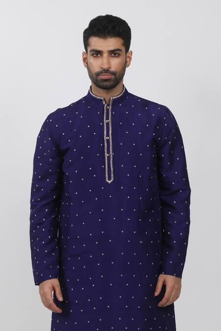 Krishna Mehta_Purple Tussar Embroidery Full Sleeve Polka Dots Kurta Set_Online_at_Aza_Fashions