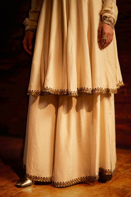 Buy_Mimamsaa_Ivory Silk Munga Woven And Embroidered Cleopatra Anarkali Sharara Set  _Online_at_Aza_Fashions