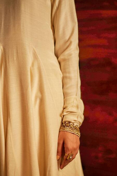 Shop_Mimamsaa_Ivory Silk Munga Woven And Embroidered Cleopatra Anarkali Sharara Set  _Online_at_Aza_Fashions