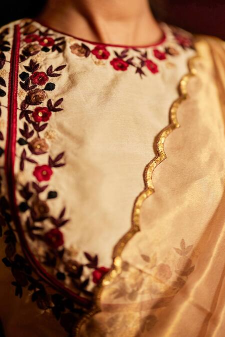 Buy_Mimamsaa_Ivory Silk Munga Woven And Embroidered Sequin & Thread Work Diana Floral Blouse _Online_at_Aza_Fashions