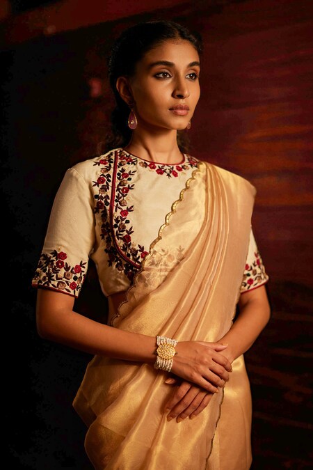 Rust Organza Saree with Pearl Blouse Piece – kreationbykj