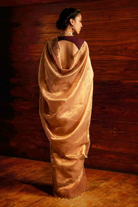 Shop Mimamsaa Purple Silk Munga Woven And Quilted Thread Work Round Neck Emilia & Blouse at Aza Fashions Shop_Mimamsaa_Purple Silk Munga Woven And Quilted Thread Work Round Neck Emilia & Blouse _at_Aza_Fashions