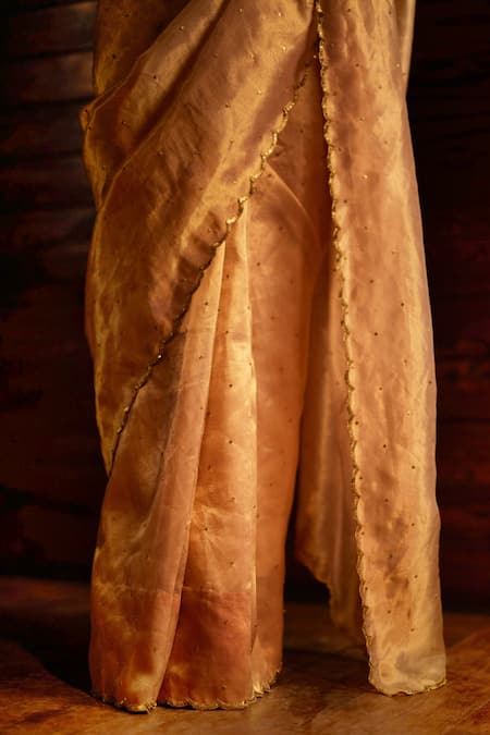 Buy_Mimamsaa_Gold Silk, Tissue Sequins Diana Embroidered Saree With Blouse Piece _Online_at_Aza_Fashions