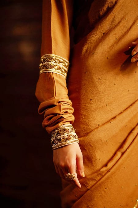 Buy Mimamsaa Brown Silk Munga Woven And Embroidered Miranda Saree & Blouse Set Online at Aza Fashions Buy_Mimamsaa_Brown Silk Munga Woven And Embroidered Miranda Saree & Blouse Set _Online_at_Aza_Fashions