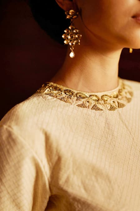 Buy Mimamsaa Ivory Silk Munga Woven And Quilted Sequin & Thread Work Olivia Bell Sleeve Blouse Online at Aza Fashions Buy_Mimamsaa_Ivory Silk Munga Woven And Quilted Sequin & Thread Work Olivia Bell Sleeve Blouse _Online_at_Aza_Fashions