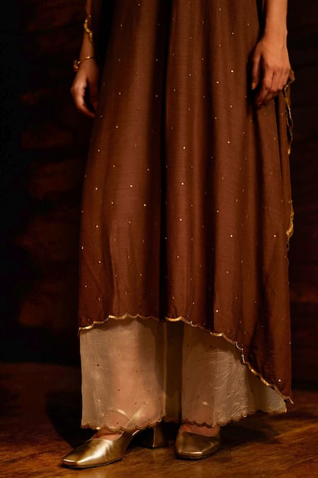 Buy Mimamsaa Brown Silk, Organza Embroidery V-neck Ophelia Sequin Kaftan And Pant Set Online at Aza Fashions Buy_Mimamsaa_Brown Silk, Organza Embroidery V-neck Ophelia Sequin Kaftan And Pant Set _Online_at_Aza_Fashions
