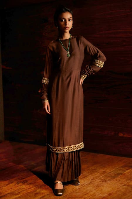 Mimamsaa Phebe Woven Kurta Pleated Palazzo Set 