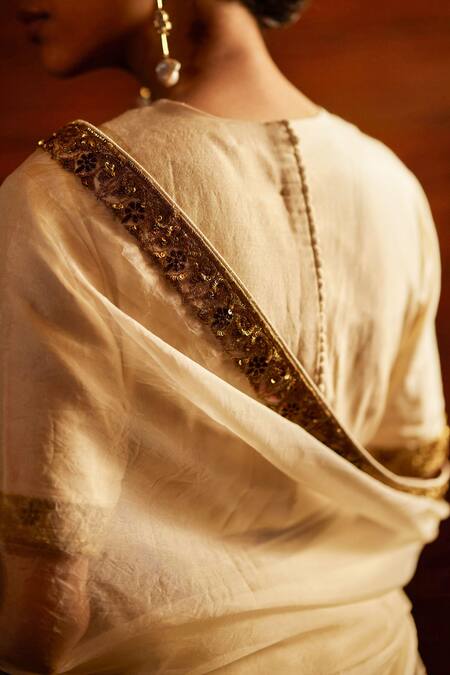 Buy_Mimamsaa_Ivory Silk Sequins, Embroidery Round Neck Woven And Blouse _Online_at_Aza_Fashions