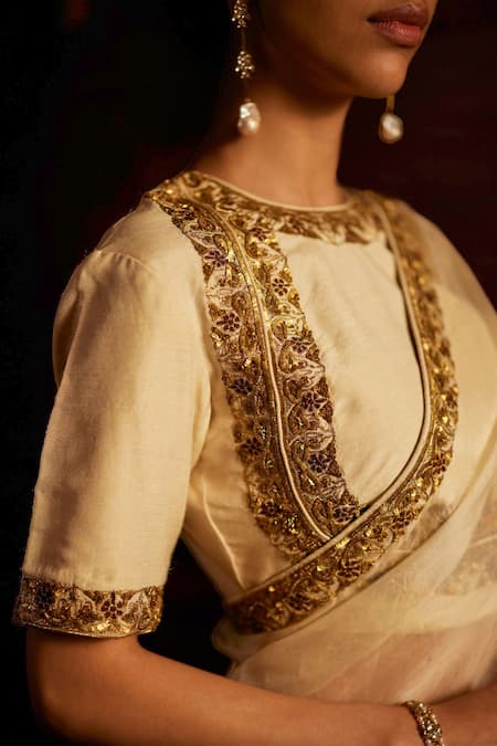 Mimamsaa_Ivory Silk Organza Woven And Titania Saree With Blouse Piece  _Online_at_Aza_Fashions