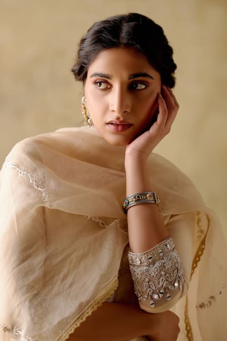 Varun Chhabra Ivory Chanderi Silk, Organza, Cotton Embroidery Round Zari Kurta Palazzo Set Online at Aza Fashions Varun Chhabra_Ivory Chanderi Silk, Organza, Cotton Embroidery Round Zari Kurta Palazzo Set_Online_at_Aza_Fashions